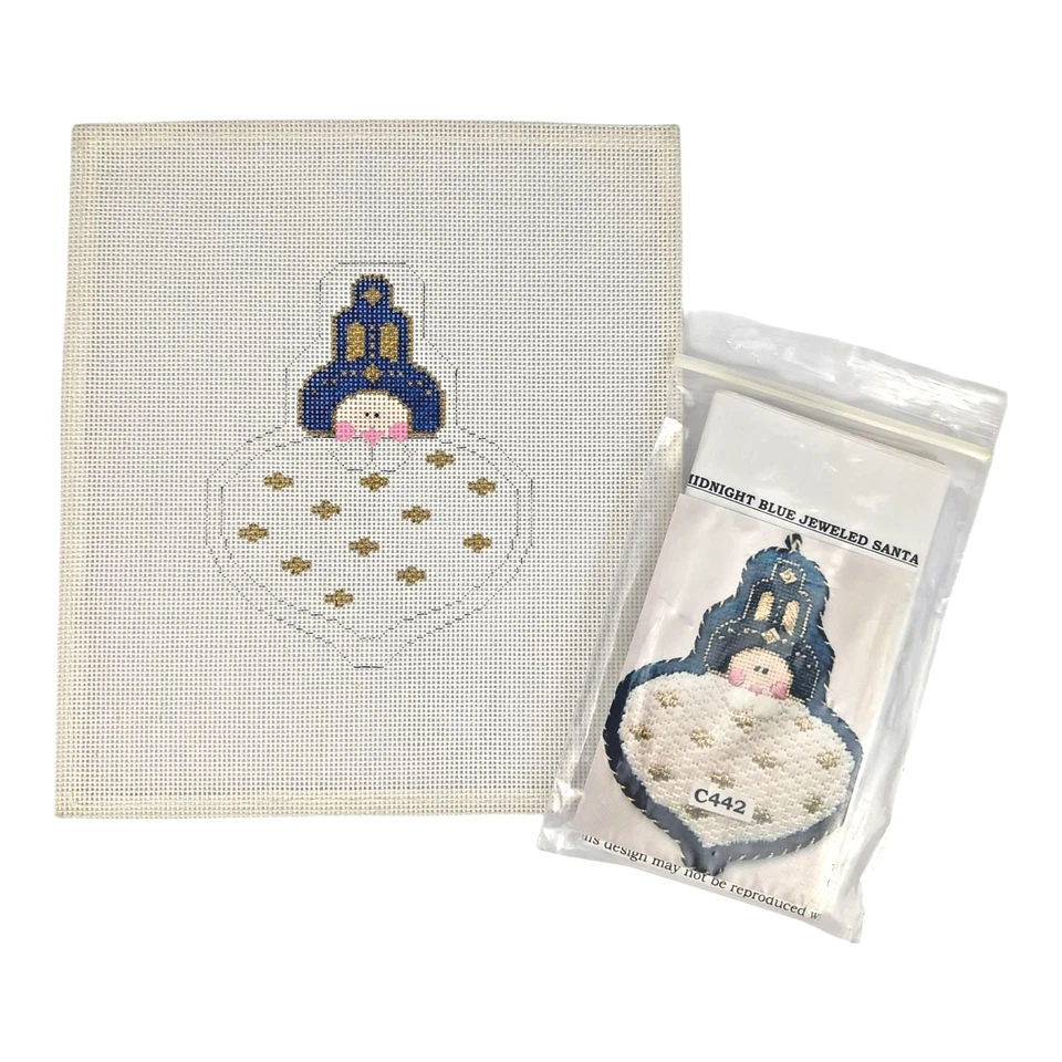 Midnight Blue Jeweled Santa Needlepoint Canvas & Guide | Princess and Me C442 - Image 1 of 4