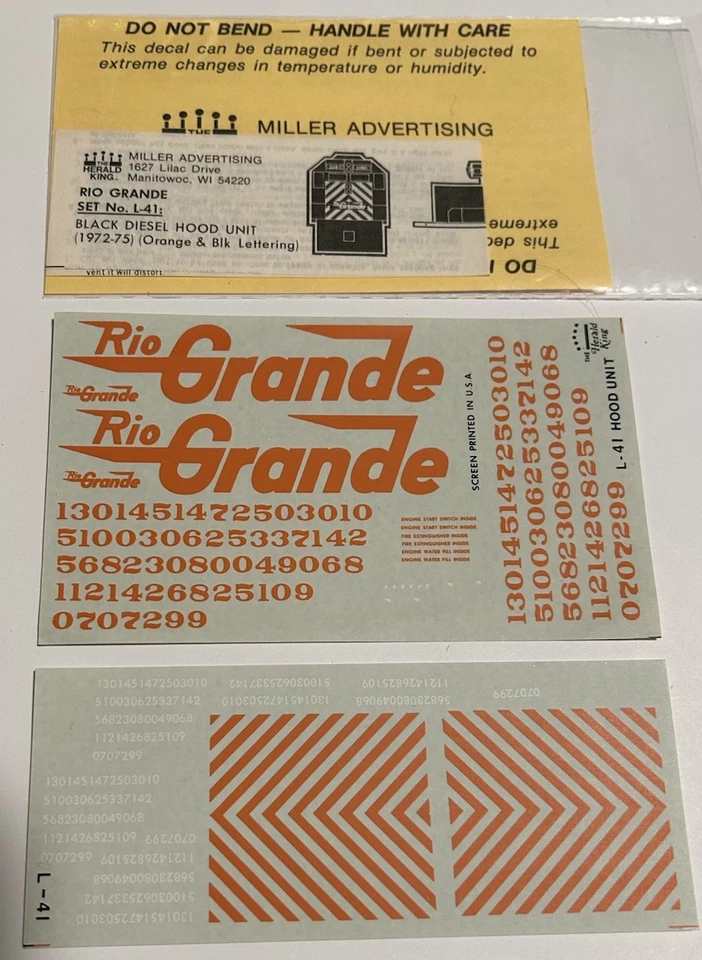 HERALD KING HO DECAL-RIO GRANDE HOOD UNIT-BLACK w/ORNG LETT (VERSION #2) - #L-41 - Image 1 of 1