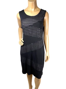 Calvin Klein Kleid schwarz perforiert Overlay hellbraun Futter Gr. L ärmellos U-Ausschnitt - Bild 1 von 12