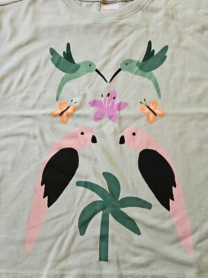 NWT HANNA ANDERSSON BIRDS OF A FEATHER GREEN JERSEY ART KNIT TEE SHIRT 120 6 7 - Image 1 of 4