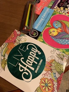 Adult Coloring Book Lot Of 6~With 16 Pencils NEW🌈Variety Of Subjects - Picture 1 of 12
