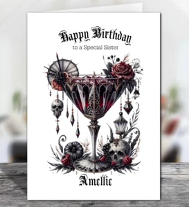 Personalised Gothic Cocktail Glossy Birthday Card& Brown Envelope - Choose Size - Picture 1 of 4