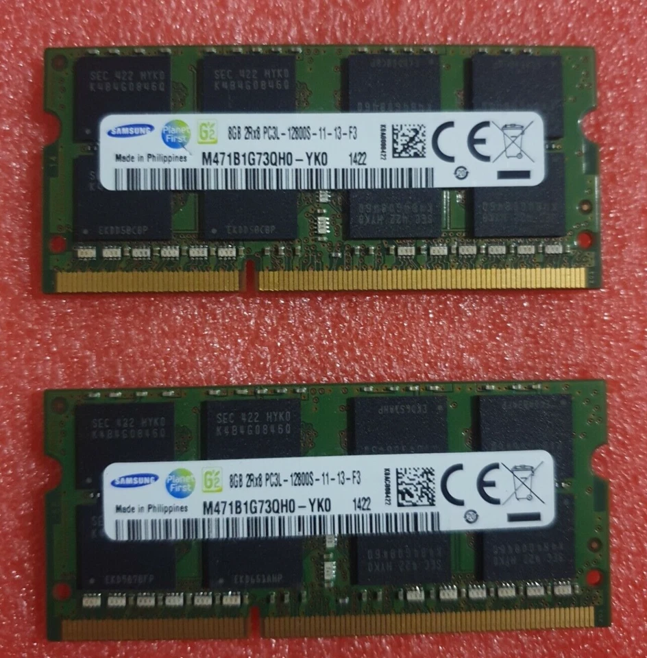 SAMSUNG 16GB 2X8GB PC3L 12800 DDR3L 1600MHZ DDR3L 204PIN Laptop Memory QH0 - Image 1 of 1