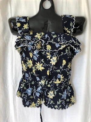 LULUMARI 印花扇贝刺绣褶边背心 - 全新带标签 (S-L) — 第 1/4 张图片