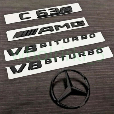 Für Mercedes Benz C63S AMG V8 BITURBO Stamm C205 Emblem Aufkleber Glänz Schwarz - Bild 1 von 4