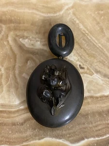 Antique Victorian Gutta Percha Locket Pendant Lily of the Valley Motif💗 - Picture 1 of 5