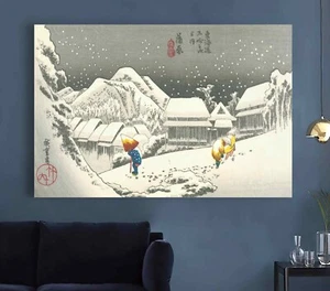 Riproduzione Kambara Utagawa Hiroshige Camminare Notte Neve Arte Giapponese Retro - Foto 1 di 4