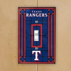 Texas Rangers Navy Blue Art-Glass Switch Plate Cover w screws.  FREE SHIPPING - Picture 1 of 1
