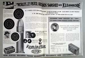 1935 Remington Kleanbore munición .22 disco pistola original anuncio impreso de 2 páginas - Imagen 1 de 1