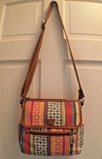New FOSSIL Canvas Organizer Shoulder Bag Crossbody Purse EUC 🦋🥀