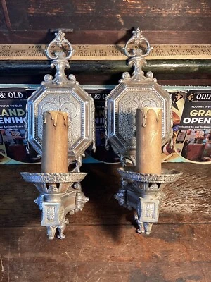 Vintage Pair Ornate Wall Sconce Light Fixture Cast Aluminum Lighting Victorian - Image 1 of 4
