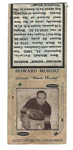 RARE 1936-39 DIAMOND MATCH BOOK HOWIE MORENZ, BLACKHAWKS VG++ !!!!! - Picture 1 of 2