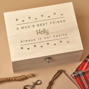 Personalised Laser Engraved Wooden Dog, Cat, Pet Keepsake Memory Box - SmPaws - Foto 1 di 3