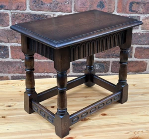 VINTAGE ANTIQUE REPRODUCTION PRIORY LINEN FOLD JOINT STOOL FREE UK POSTAGE - Picture 1 of 24