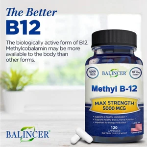 Vitamin B12 5000 Mcg Capsules Energy Supports Brain and Nervous System Health - Bild 1 von 12