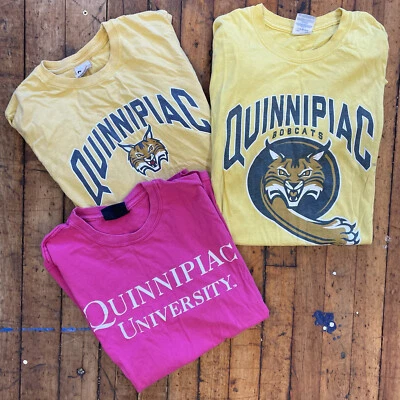 Conjunto de 3 camisetas pequeñas/medianas amarillas/rosa Quinnipiac University Bobcats paquete Foto 1 de 4