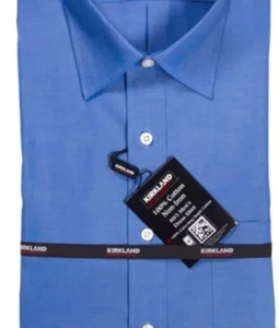 Kirkland Signature Men's 100% Cotton Non-Iron Dress Shirt, Blue, Size 16.5-36 - Picture 1 of 4