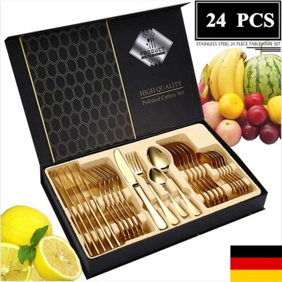 Edelstahl Rostfrei 24-tlg Besteck Set Essbesteck für 6 Regenbogen Peronen Neu - Bild 1 von 4