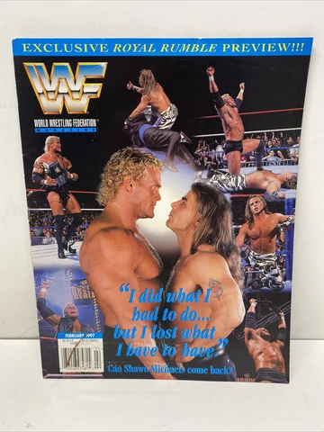FEBRUARY 1997 WWF MAGAZINE SHAWN MICHAEL TRADING CARDS STONE COLD AUSTIN, POSTER Cover
