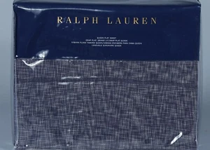 RALPH LAUREN JOURNEY’S END MONTRAY NAVY 100% Cotton QUEEN Flat Sheet - Picture 1 of 2