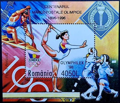 Bloque de estampillas de los Juegos Olímpicos de Rumania 1996 MNH - Correo aéreo Olymphilex Foto 1 de 4