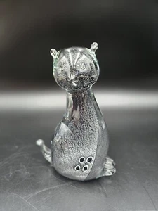 Vintage Free Form Glass Art Cat Figurine Black/Silver/Clear Made in Germany Cat - Bild 1 von 7