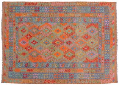 Afghan Maimana Kelim Teppich 200x300 Handgewebt Bunt Geometrisch Handarbeit 144 - Bild 1 von 4