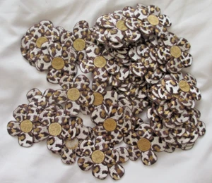 NOS 1 3/4" Wide Brown and Gold Animal Print Iron On Flower Patches - 80 Pieces - Picture 1 of 6