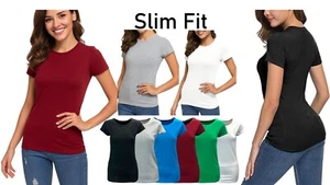 Ladies Womens T Shirt Tee Slim Fit Short Sleeve Top Summer Soft Casual Black NEW - Picture 1 of 18