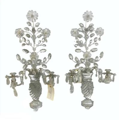 Пара светлых бра ручной огранки из горного хрусталя с цветочным дизайном настенные светильники - Изображение 1 из 4