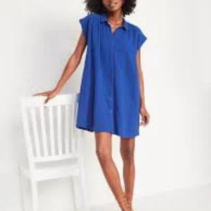 Old Navy Short-Sleeve Double-Weave Mini Swing Shirt Dress Catalyst Blue Size M - Picture 1 of 10