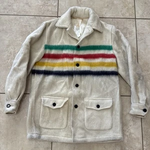 VTG Hudson Bay  Wool Coat Jacket 60/70s Striped Four Point Stripe Sz M 29x20 - Picture 1 of 14