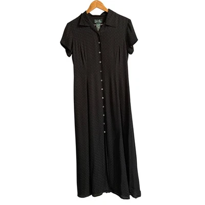 Lauren Ralph Lauren Silk Polka Dot Button Front Long Dress Size 8 Pin Up Classic - Image 1 of 4