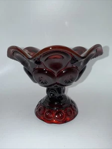 Vtg L.E. Smith Ruby Red Amberina Glass Moon & Stars Pedestal Compote 5”H - Picture 1 of 9