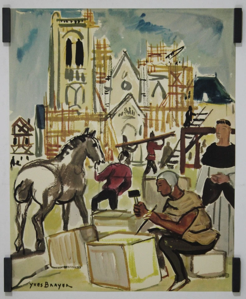 Brayer Yves Construction d'une Cathédrale 1963 Estampe en couleur Histoire - Photo 1/1