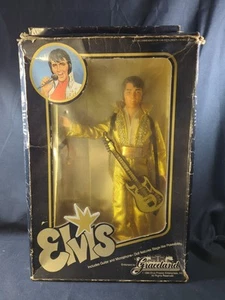 "Figura de colección de 1980 Elvis Presley 12"" Eugene Doll Co 1984 traje tono dorado en caja" - Imagen 1 de 11