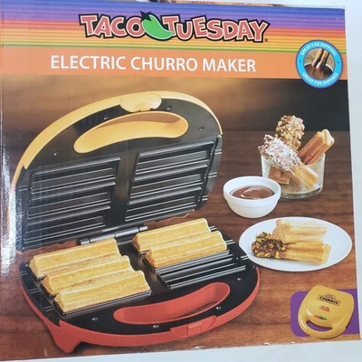 Nostalgia Taco Tuesday Máquina de Churros Eléctrica Antiadherente 6 Ranuras Superficie Recetas Nuevo Foto 1 de 4