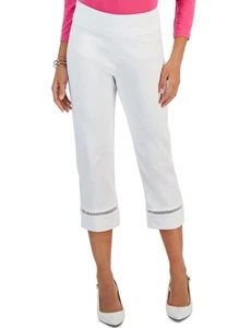 JM Collection Damen Capri-Pull-On-Hose gewebt mit Spitzenbesatz hellweiß Gr. XS - Bild 1 von 2