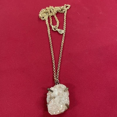 Yochi NY Gold Toned White Geode Quartz Druzy Crystal Nugget 30” Chain Necklace - Image 1 of 4