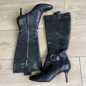 CHRISTIAN DIOR BLACK LEATHER KNEE HIGH BOOTS EU 37.5  UK4.5  Heel 3inch  - Picture 1 of 7
