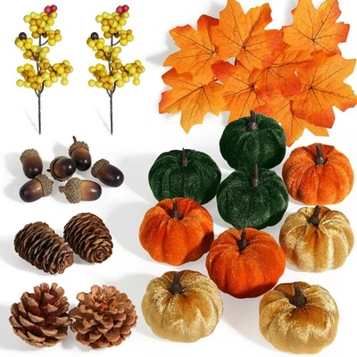 Artmag 25 PCS Fabric Pumpkins Set Fall Decor Maple Leaves Acorns Style 5 - Image 1 of 4