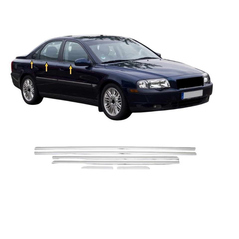 Window Frame Trim Chrome Cover For Volvo S80 1996-2006 6 PCS Stainless Steel - Image 1 of 1