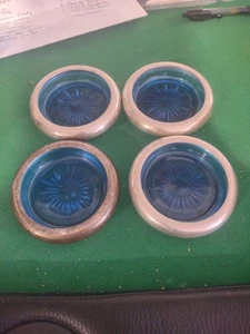 Sottobicchieri Art Deco in vetro blu cobalto argento sterling - set di 4 - Foto 1 di 3