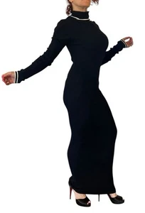 ZARA SWEATER DRESS BLACK KNIT STRETCH TURTLENECK BODYCON MAXI MIDI 3519/115 L - Picture 1 of 11