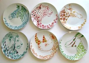 La Chaise Longue Paris Porcelain Dinner Plates African Animals Set 6 - Picture 1 of 7