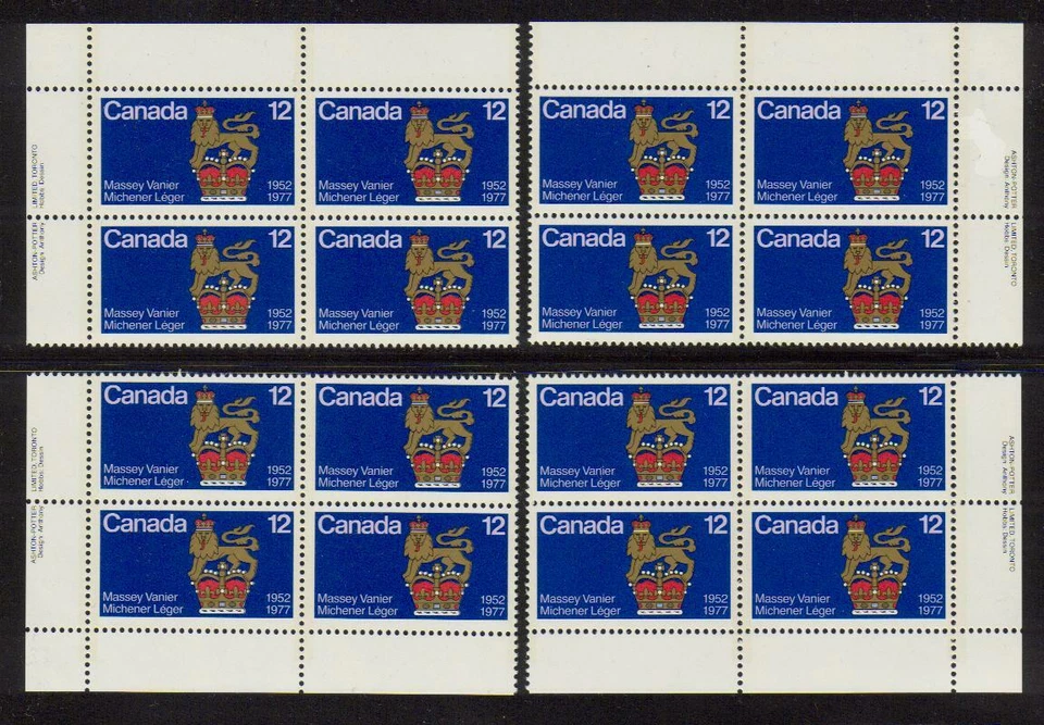 1977 Canada SC# 735 - Canadian Governors - Set of 4 Plate Blocks M-NH Lot# 2187s - Image 1 of 1