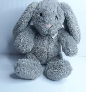 Kelly Toy 10 Zoll Hase Plüschhase grau gold Lametta Fell sitzend Stofftier Spielzeug - Bild 1 von 11