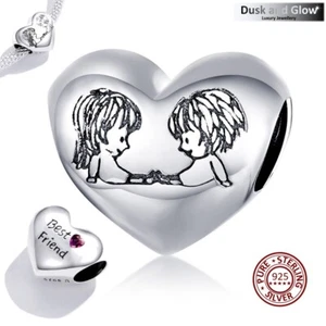 S925 Sterling Silber Beste Freundin Herz Charm für Armband Schwester Liebe Freundschaft - Bild 1 von 14