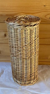 Vintage wicker storage basket tall with lid toilet rolls Height 36 Cms - Picture 1 of 8
