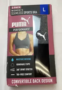 Puma Performance Women's Seamless Sports Bra 2-Pack, Blk/Gray, Size L -OpenBox - Picture 1 of 4